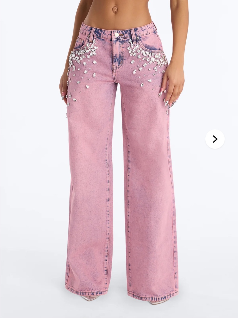 Fashion Nova Pink Wide-Leg Jeans with Crystal Embellishments